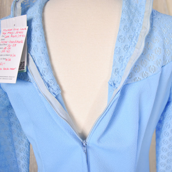 1960s Ultra Long Powder Blue Lace Maxi Dress
