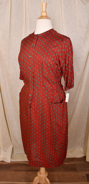 NWT 1960s Paisley & Burgundy Dress