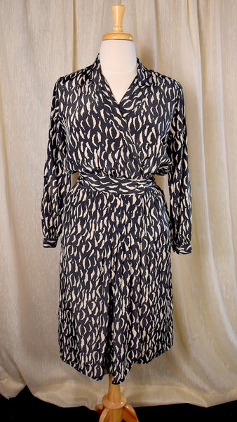 1980s Low Cut Animal Print Shirt Dress