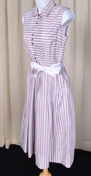 1950s Purple Striped Rhinestone Button Shirt Dress