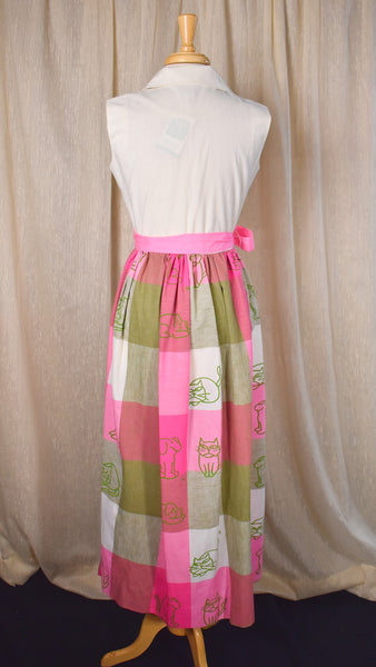 1960s Vested Gentress Cats & Dogs Maxi Shirt Dress
