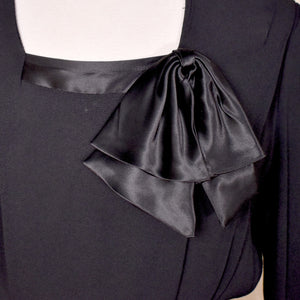 1940s Black Satin Bow LBD Dress