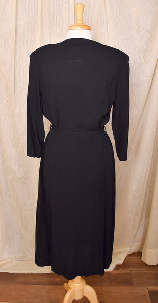 1940s Black Satin Bow LBD Dress