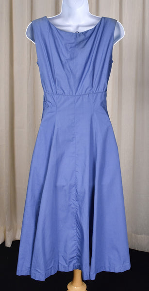 1950s Betty Barclay Blue Rhinestone Button Dress