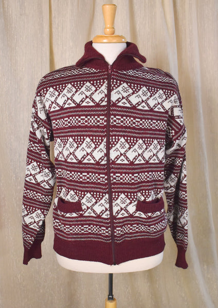 1970s Aztec Print Ski Zipper Cardigan Sweater