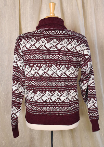 1970s Aztec Print Ski Zipper Cardigan Sweater
