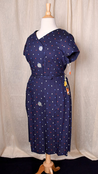 NWT 1950s Patriotic Diamond Print Button Dress