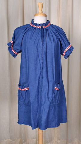 1960s Trimmed Blue House Dress