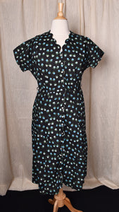 1940s Blue Rose Scallop Button Down Dress