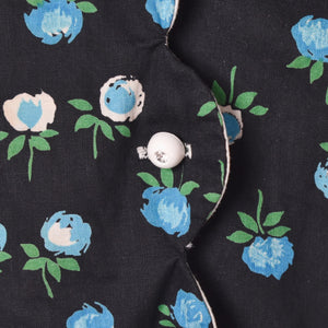 1940s Blue Rose Scallop Button Down Dress