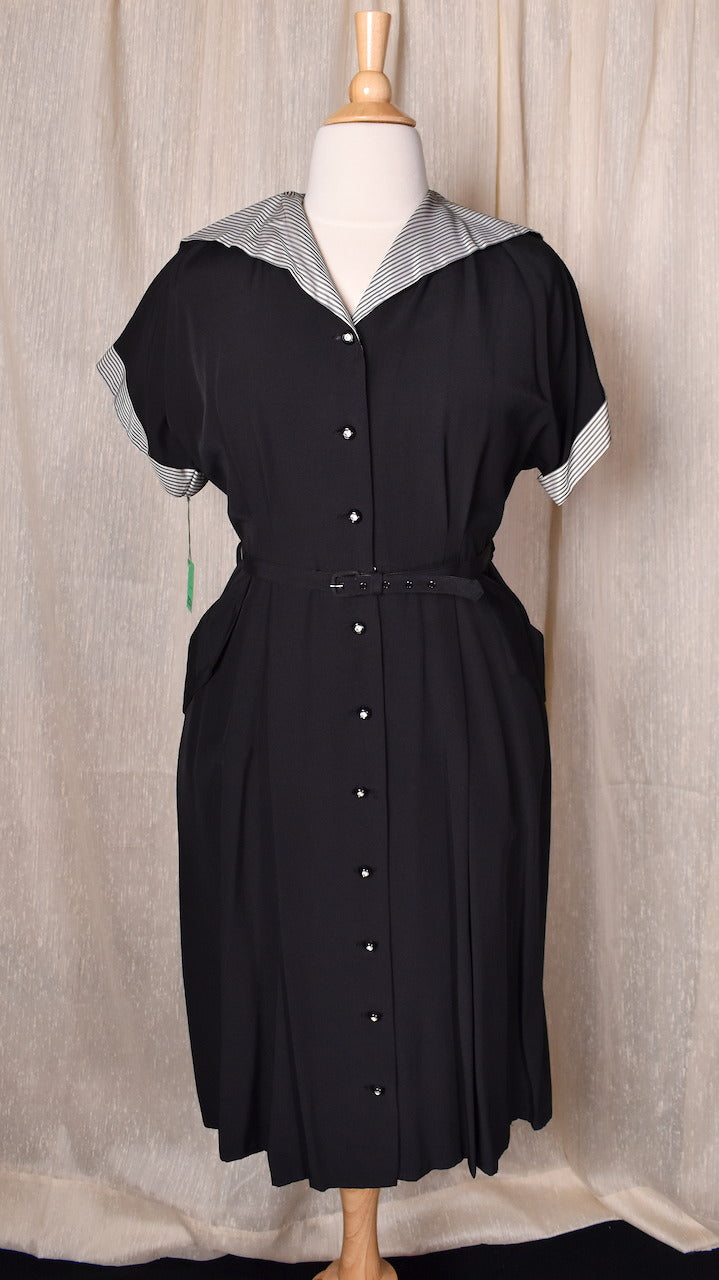 NWT 1950s Rhinestone Button Black Shirt Dress