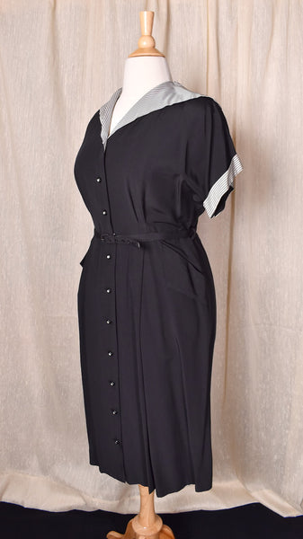 NWT 1950s Rhinestone Button Black Shirt Dress