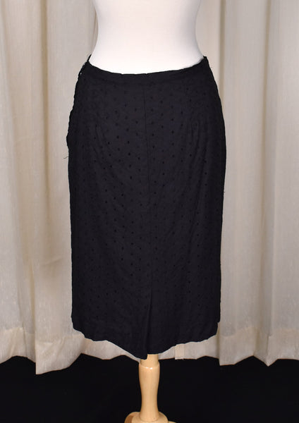 1950s Black Eyelet Bow Skirt Suit