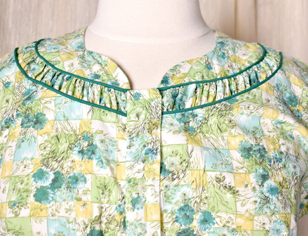 1950s Teal Floral Squares Dress