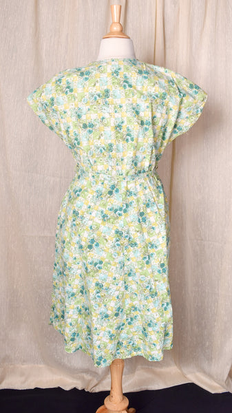 1950s Teal Floral Squares Dress