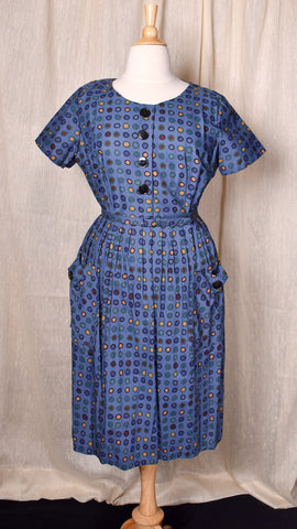 NWOT 1950s Blue Polka Dot Pocket Dress