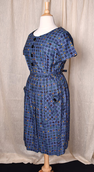 NWOT 1950s Blue Polka Dot Pocket Dress