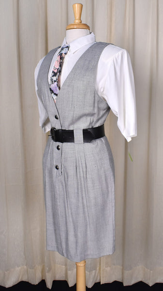NWT 1990s Gray Dress Skirt Jumper w Blouse & Tie