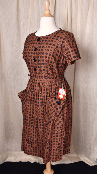 NWT 1950s Brown Polka Dot Pocket Dress