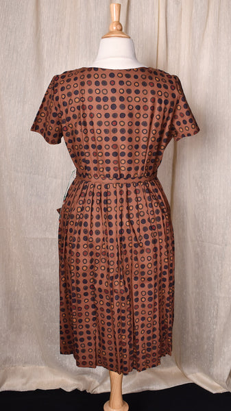 NWT 1950s Brown Polka Dot Pocket Dress