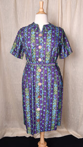 NWT 1950s Purple & Green Floral Stripe Dress - A Henri Bernard Fashion