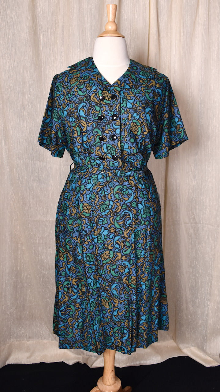 NWT 1950s Blue Swirl Scallop Collar Dress