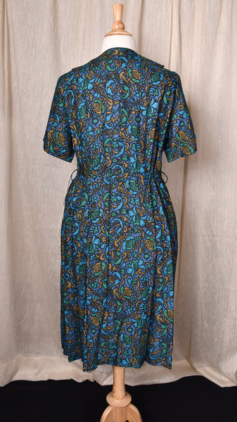 NWT 1950s Blue Swirl Scallop Collar Dress