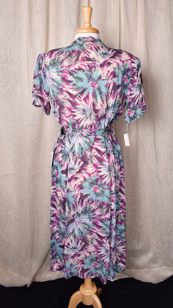 NWT 1940s Sheer Purple Floral Peplum Dress