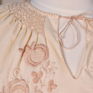 1940s Style Tan Embroidered Peasant Blouse