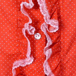 1980s Red & White Polka Dot Ruffle Blouse