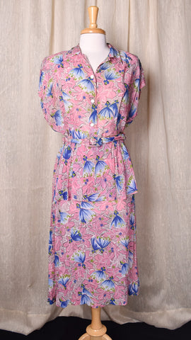 1940s Sheer Ball Gown Novelty Print Dress