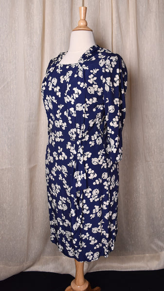 1940s Blue Cherry Print Dress