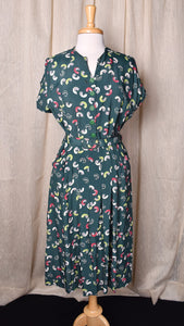 1940s Green Abstract Curves Dress