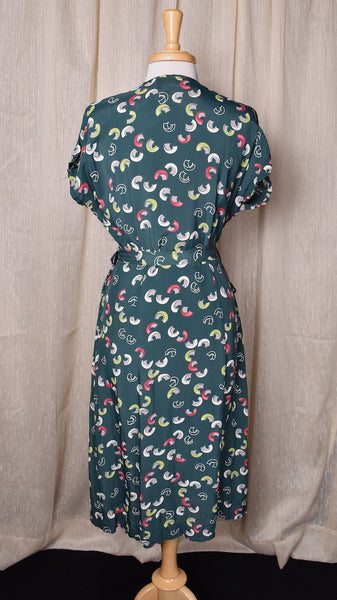 1940s Green Abstract Curves Dress