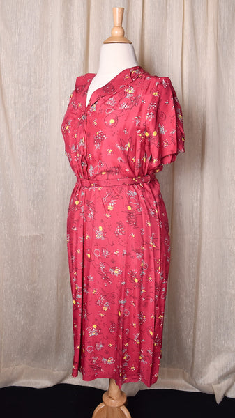 1940s Atomic Squiggle Print Dress