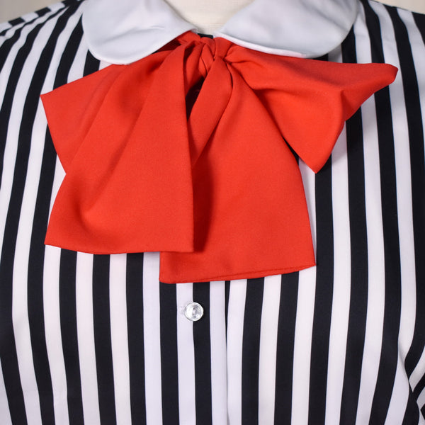NWT 1940s Style Black & White Striped Bow Blouse