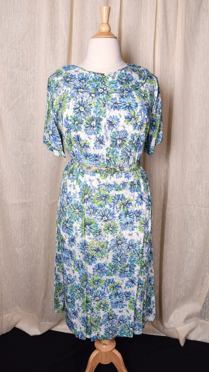 NWOT 1950s Blue Daisy & Rhinestone Dress