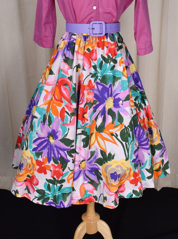 1950s Style Watercolor Floral Full Skirt