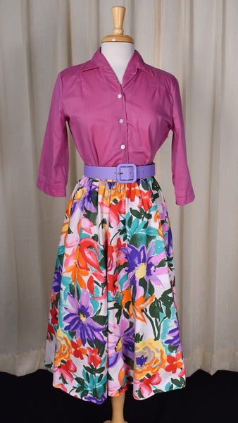 1950s Style Watercolor Floral Full Skirt