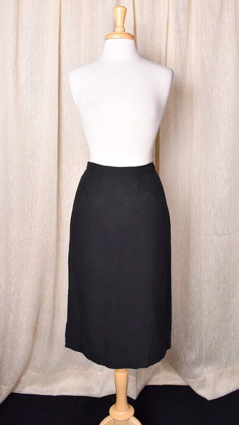 1950s Black Wool Tulip Pocket Skirt