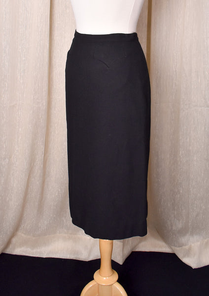 1950s Black Wool Tulip Pocket Skirt