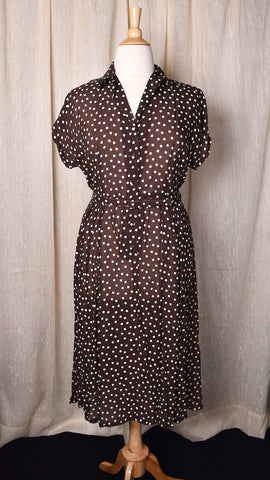 1950s Brown Polka Dot Shirt Dress