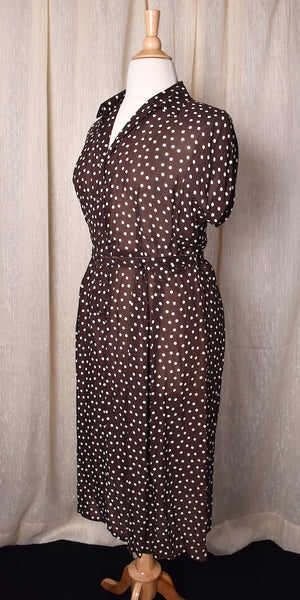 1950s Brown Polka Dot Shirt Dress