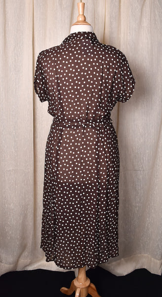 1950s Brown Polka Dot Shirt Dress