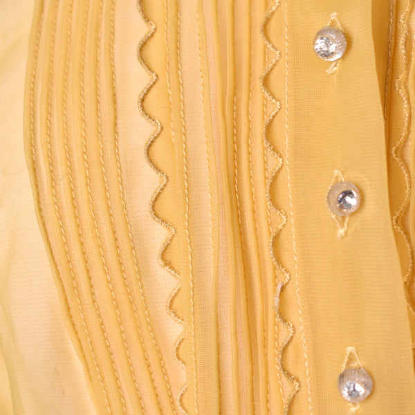 1950s Sheer Yellow Rhinestone Button Blouse