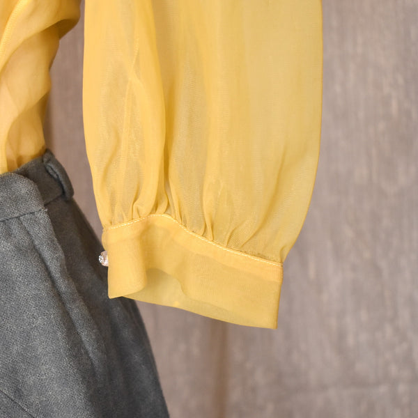 1950s Sheer Yellow Rhinestone Button Blouse