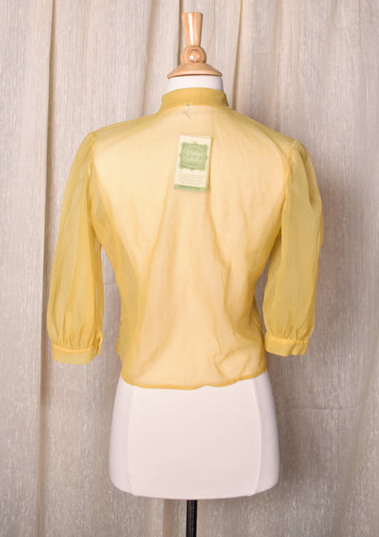 1950s Sheer Yellow Rhinestone Button Blouse