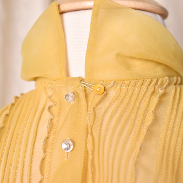 1950s Sheer Yellow Rhinestone Button Blouse