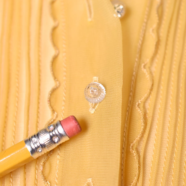 1950s Sheer Yellow Rhinestone Button Blouse