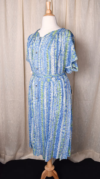 NWT 1950s Floral Stripe Button Down Dress